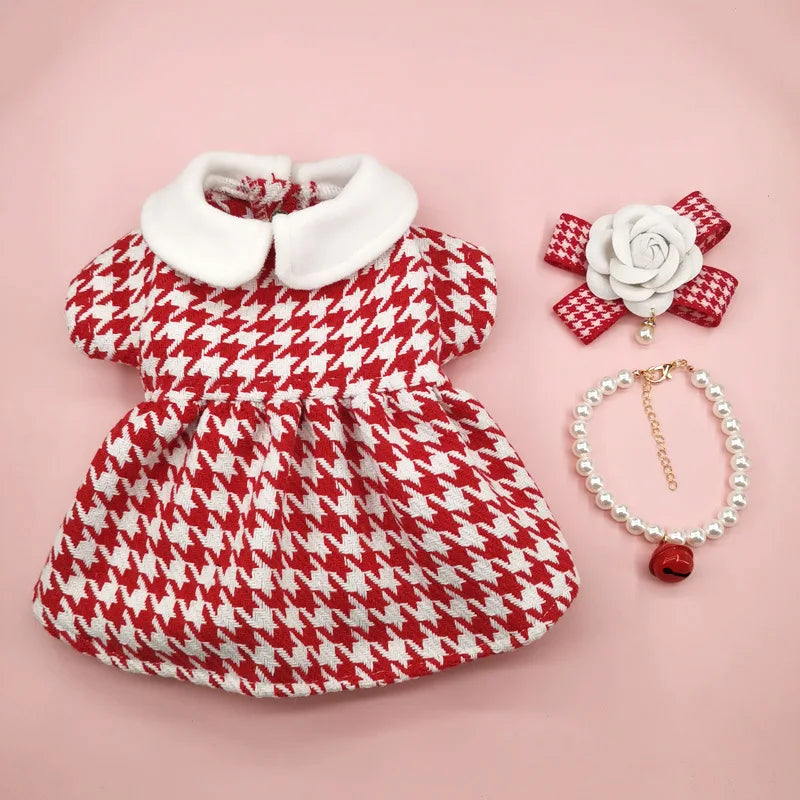 Pet Tweed Dress Spring Autumn Jackets Dog ClothesTeddy Bear Schnauzer Puppy Cat Warm Pet Clothes Dog Christmas Clothes