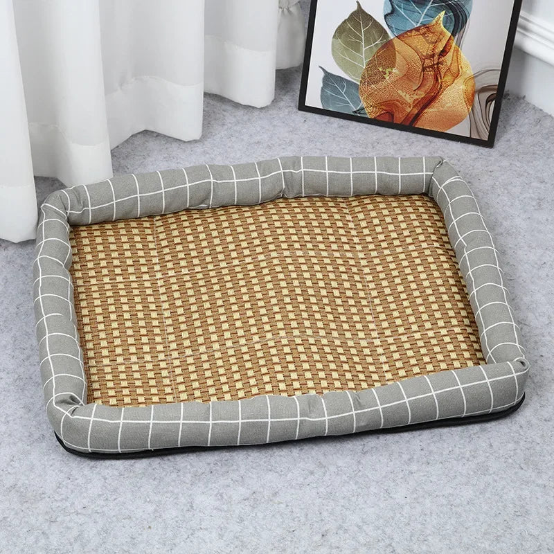 Summer Cat Nest Pet Cooling Mat Dog Cooling Sofa Breathable Pad Moistureproof Rattan Wear Cat Puppy Basket Mats cama para