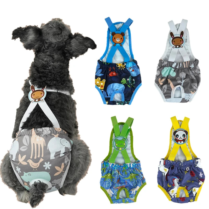 Cartoon Print Pet Dog Shorts Diaper Sanitary Pants Washable