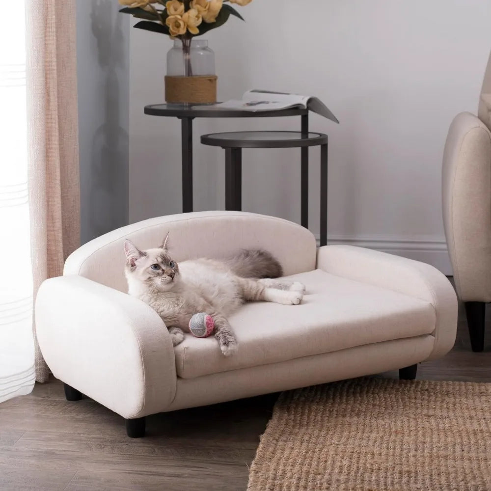 Cat Bed, Pet Sofa m Low Back Lounging Bed with Removable Mattress Cover, Cat Beds