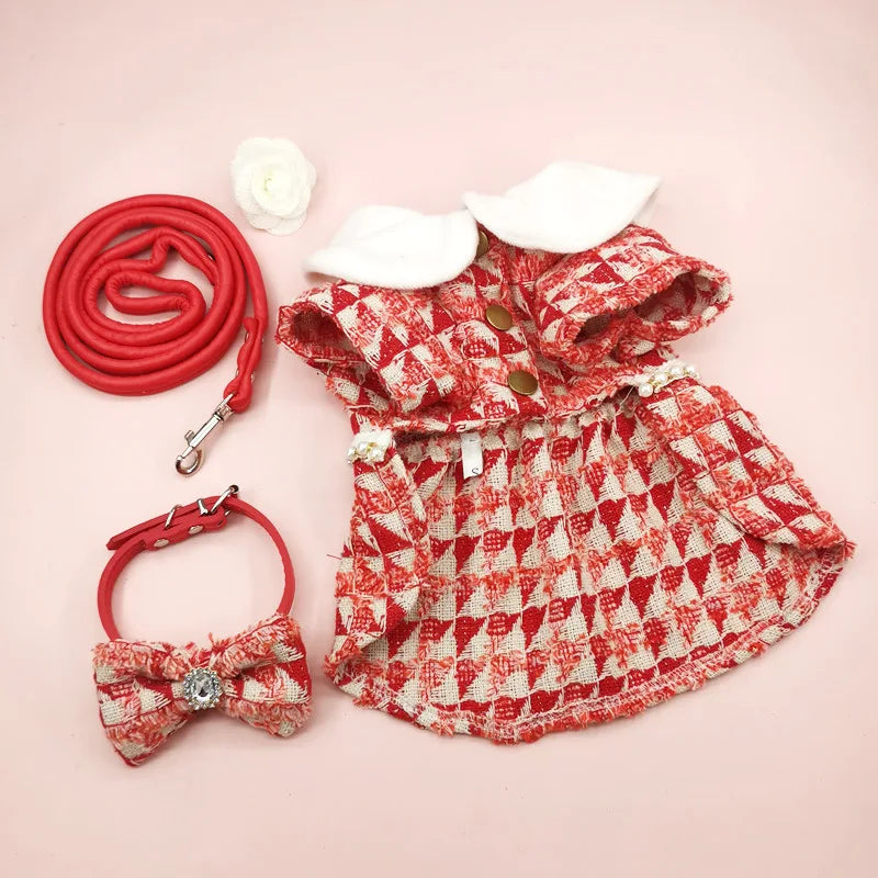 Pet Tweed Dress Spring Autumn Jackets Dog ClothesTeddy Bear Schnauzer Puppy Cat Warm Pet Clothes Dog Christmas Clothes