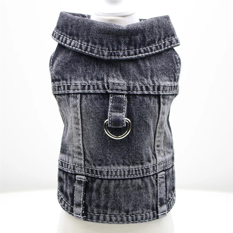 Dog Jeans Jacket ,Cool Puppy Summer Clothes ,Dog Denim Shirts for Small Boy Dogs Cats Outfits Washable Durable Harness Vest