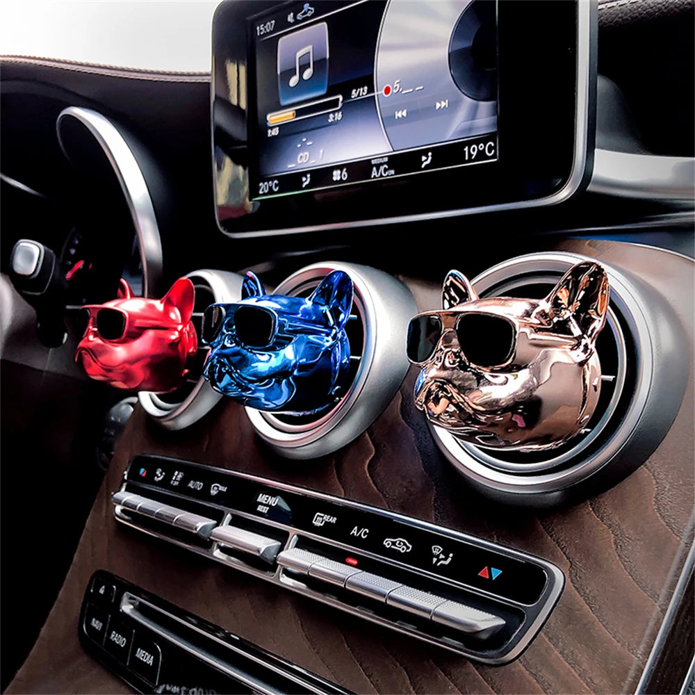 French Dog Solid Air Freshener Perfume Car Diffuser-2PCS Vehicle Deodorant Air Vent Clip Bulldog Air Freshener For Car Refill