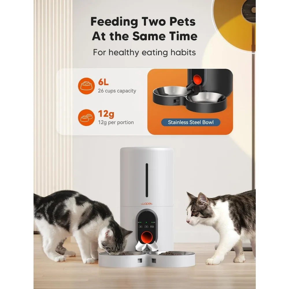Automatic Cat Feeder, 5G WiFi Pet Feeder for Two Cats or Dogs with Remote Control, 6L Cat Food Dispenser with Low Food Sensor