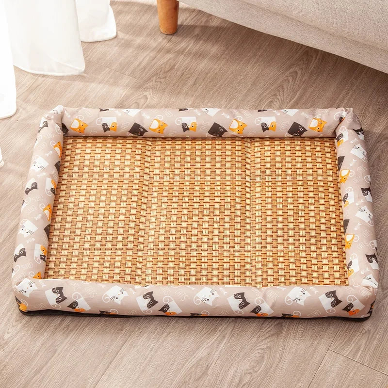 Summer Cat Nest Pet Cooling Mat Dog Cooling Sofa Breathable Pad Moistureproof Rattan Wear Cat Puppy Basket Mats cama para