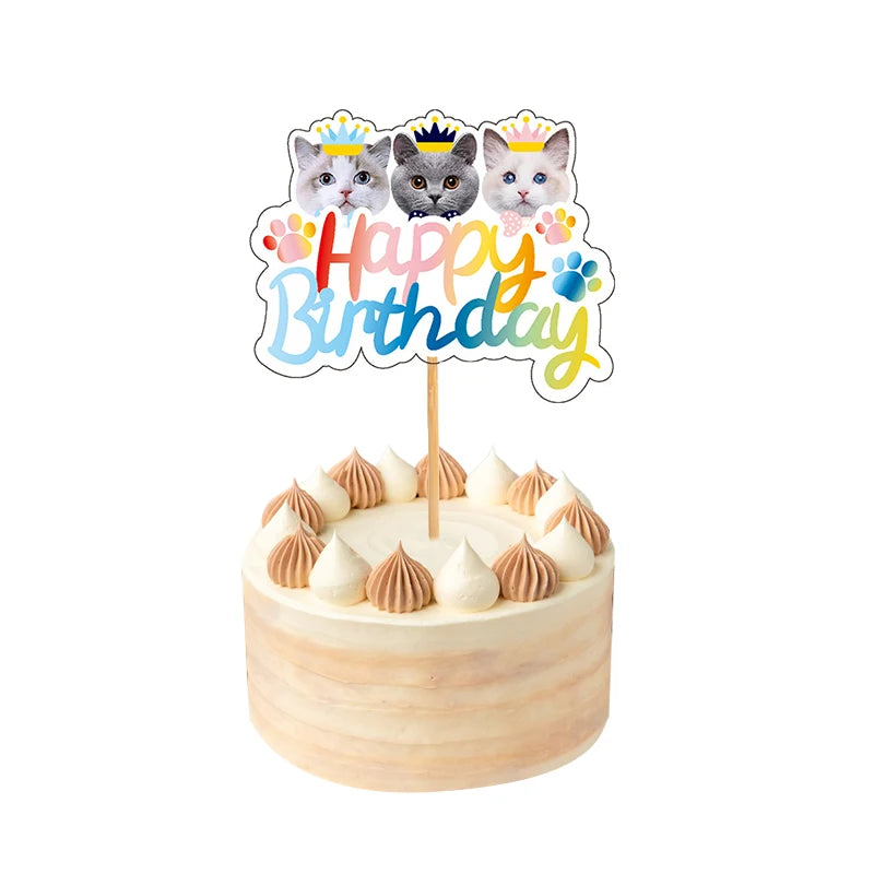 Cat Dog Pet Party Flag Garland Cartoon Happy Birthday Decoration Cute Dog And Cat Animal Paper Banner For DIY Pet Party Supplies