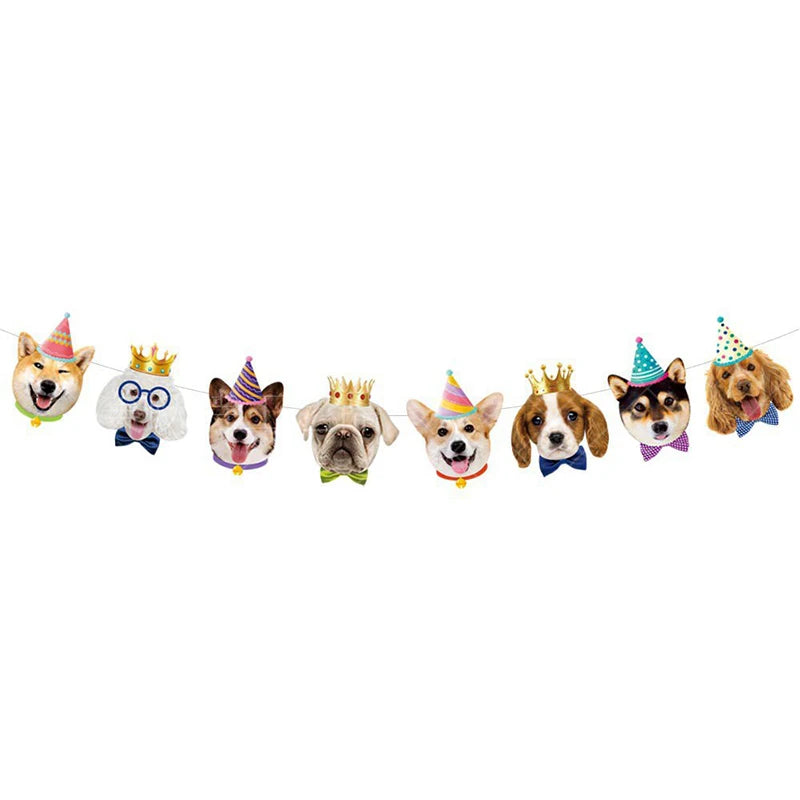 Cat Dog Pet Party Flag Garland Cartoon Happy Birthday Decoration Cute Dog And Cat Animal Paper Banner For DIY Pet Party Supplies