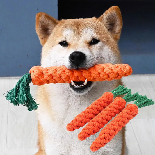 Carrot Dog Bite Rope Pet Dog Toys Safe Braided Bite Dog Chew Toys Resistant Puppy Molar Cleaning Teeth Cotton Rope