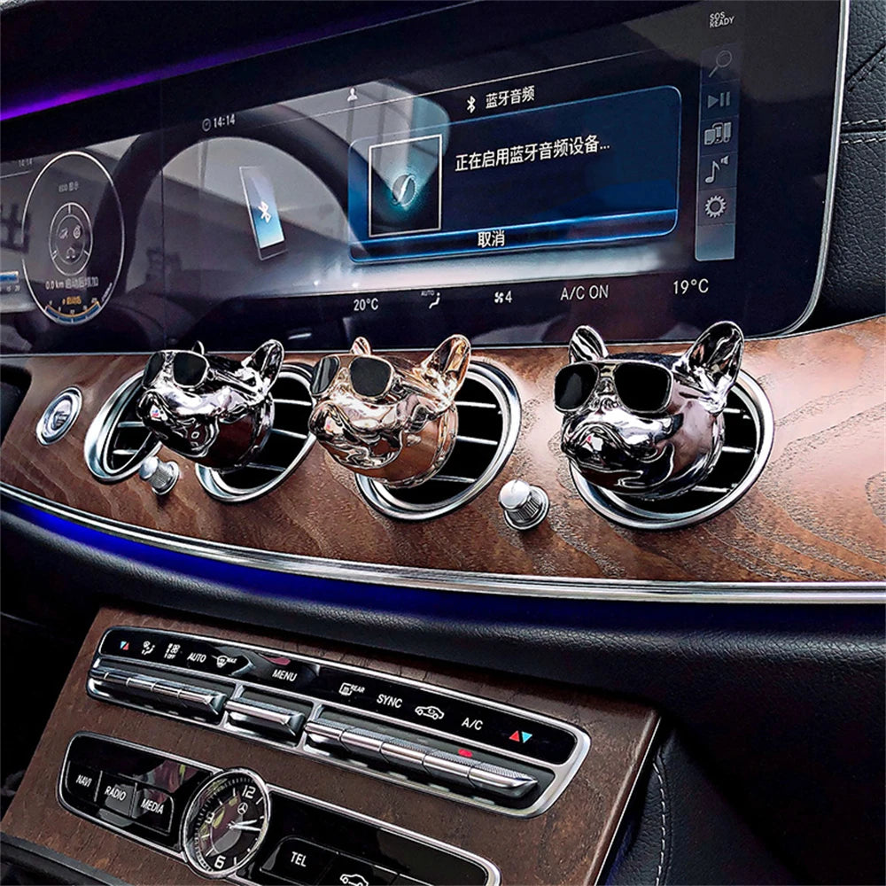 French Dog Solid Air Freshener Perfume Car Diffuser-2PCS Vehicle Deodorant Air Vent Clip Bulldog Air Freshener For Car Refill